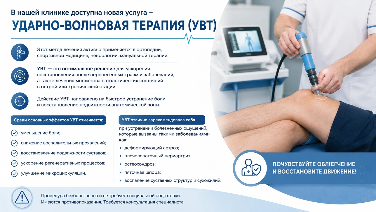 В нашей клинике доступна новая услуга - ударно-волновая терапия (УВТ)